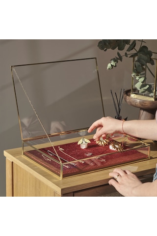 Kadife Tabanlı Cam Kutu Takı, Aksesuar, Sunum Kutusu Pirinç