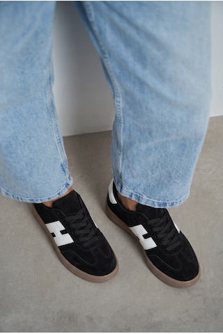 V.S.H Velvet Kadın Siyah Süet Desenli Kadın Retro Spor Ayakkabı Te03-2446