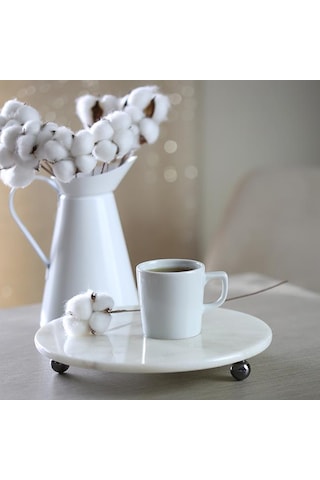 Akayev Mermer 25 CM Füme Boncuk Ayaklı Beyaz Yuvarlak Sunumluk