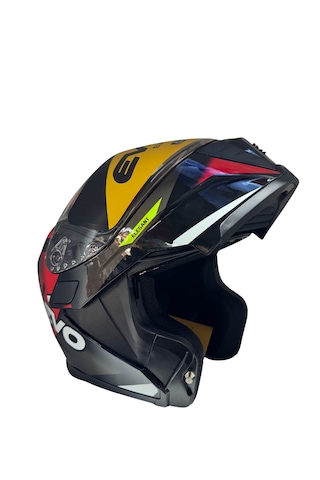 Kask Evo Marka Vizörlü Çeneden Açılır Metalik Siyah-kırmızı Metalik Siyah - Kırmızı