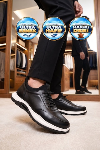 Komcero Kauçuk Tabanlı Siyah-beyaz Hakiki Deri Sneaker Erkek Casual Ayakkabı Hz2844-8225
