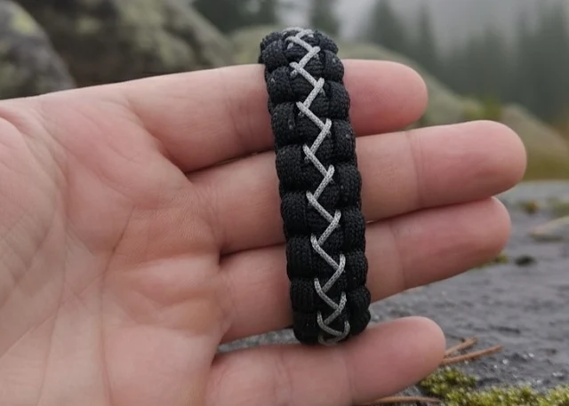 Siyah & Gri Çapraz Paracord Bileklik Siyah - Gri
