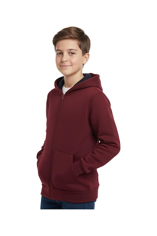 Bordo Fermuarlı Kapüşonlu Cepli Kız Erkek Sweatshirt Bgl-st04999 Bordo