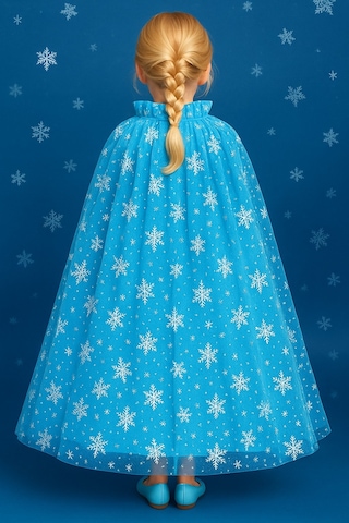 Frozen Elsa Tarzı 80 Cm Mavi Kar Taneli Pelerin Kız Çocuk Kostüm Temalı Parti Aksesuarı 5-9 Yaş