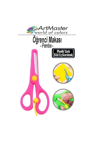 Öğrenci Makası Pembe 1 Adet Plastik Küt Uç Yaylı Korumalı Çocuk Makası Ana Sınıfı Okul Makası Okul Öncesi Kreş