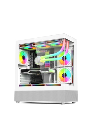 Gametech Phantom 6 x 120 MM RGB Fanlı Oyuncu Bilgisayar Kasası Beyaz