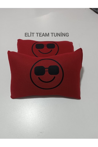 Gülümseyen Gözlüklü Emoji Kelebek Yastık 2li Kırmızı