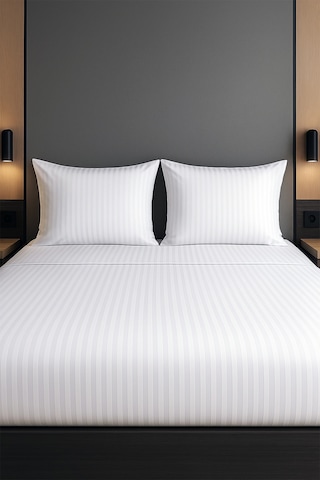 Pamuk Saten Çizgili Nevresim Takımı Çift Kişilik Beyaz