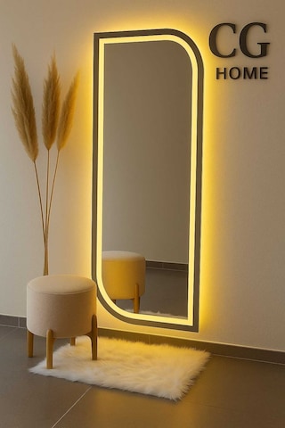 Ledli Ayna, Lazer Kumlamalı, Dekoratif Ayna, Duvar Aynası, Konsol Aynası, Holl Aynası, Günışığı Led 120 X 50 Gümüş