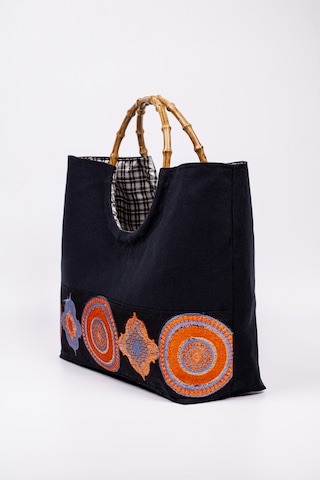 Fabric Craft Bag El Çantası Duck Kumaş Etnik Bordürlü Lacivert Lacivert - Mavi