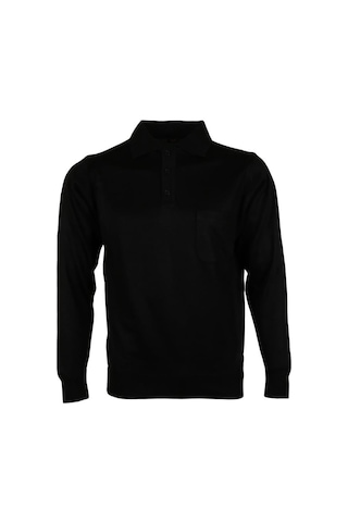 Erkek Siyah Kazak Polo Yaka Yünlü Klasik Normal Kesim Rar00645