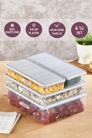 Selka Home 4'lü Set Nora Organizer Buzdolabı Buzluk Düzenleyici Saklama Kabı( 1 Ad. 4 Lt. 1 Ad. 2,25 Lt. 2 Ad. 1 Lt. )