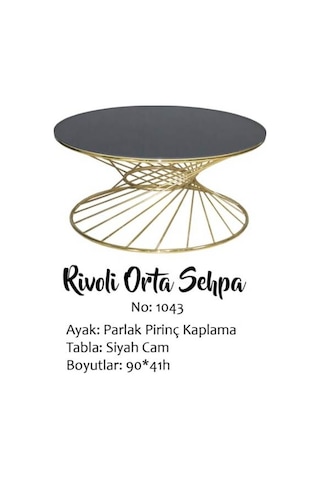 Orta sehpa rivoli Brc Model 1040 Siyah Temper cam GOLD Renk Kaplama Metal Ayak Kutuda sevk El Yapım