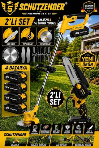 Schutzenger 2011C 4 Akülü Set Şarjlı Ot Çim Biçme Makinesi Tırpan Ve Şarjlı Dal Budama Testeresi 15cm Pala Otomatik Yağlamalı Sarı Schutzenger 2011C 4 Akülü Set Şarjlı Ot Çim Biçme Makinesi Tırpan Ve Şarjlı Dal Budama Testeresi 15cm Pala Otomatik Yağlamalı Sarı