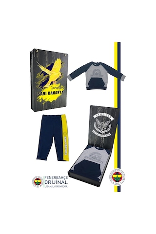 Fenerium Fenerbahçe Fb Logo Sarı-lacivert Bebek Sweat Eşofman Alt Set Ahşap Kutulu Gri