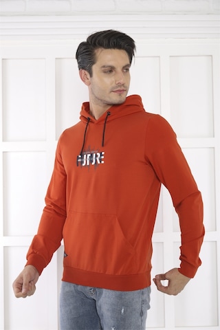 Escetic Spor Erkek Kiremit Cepli, Kapüşonlu Sweatshirt-4165