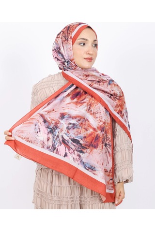 Luissa Bambu Kraş Şal Pastel Desen Kiremit