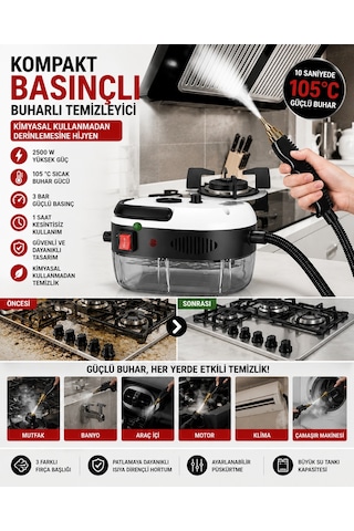 2500w Basınçlı Buharlı Temizleyici 3 Bar 105 Derece Dezenfeksiyon Hijyen Makinesi