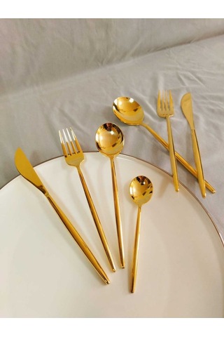 Ikon 42 Prç 24 Ayar Altın Kaplama Çatak Kaşık Bıçak Seti Gold
