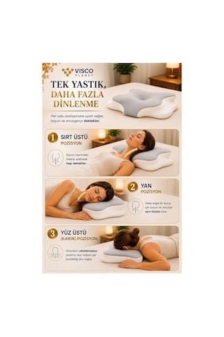 Ortopedik Visco Boyun Yastığı Memory Foam Boyun Destekli Ergonomik Uyku Yastığı 62x42x13/10 Cm