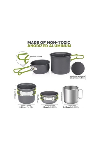 Createtech Yeşil Tencere Tava Sırt Seti, Paslanmaz Çelik Katlanabilir Çatal Kaşık İle Açık Hava Pişirme Çantası Kp Yeşil