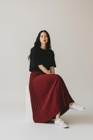 Pileli Pamuklu Dokuma Viskon Kışlık Etek 95 Cm - 38-48 Bordo