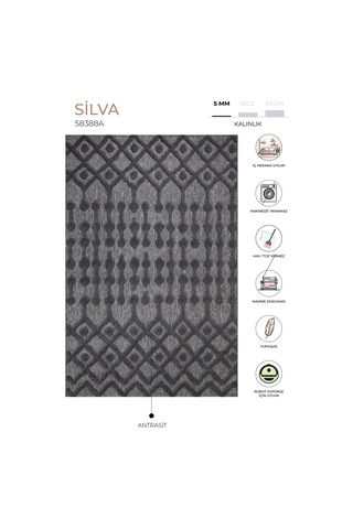 Silva Antrasit Halı Yıkanabilir Halı Balkon Halısı Oturma Odası K Antrasit