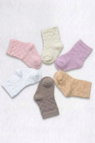 Cocole Socks Kız Bebek Soket Çorabı Kraft Kutulu 6'lı Set Pamuklu 0-1 Yaş Zigzag Kabartma Çok Renkli