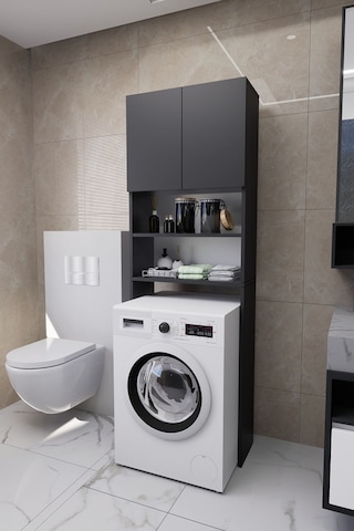 Luka Çamaşır Makinesi Üstü Çok Amaçlı Banyo Dolabı Kapaklı Ve... Antrasit