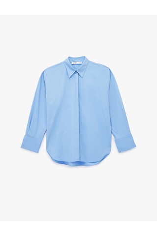 Koton Pamuklu Uzun Kollu Oversize Poplin Gömlek Mavi 7wak60014pw