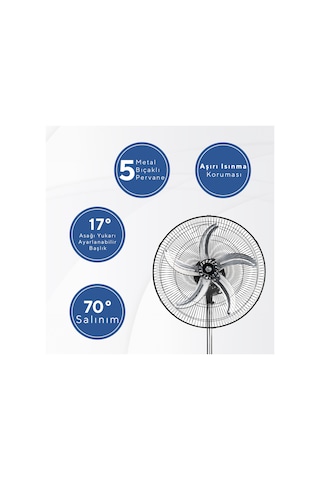 Kumtel KTF-340 Siyah 18 İnç Sanayi Tipi Vantilatör 3in1 60 W,5 Kanatlı, 3 Kademeli, 132 cm Ayarlanabilir Yükseklik
