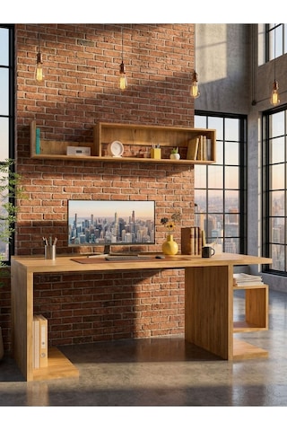 Karnaval Çalışma Masası M35008-6 Raflı Ders Çalışma Masası Bilgisayar Masası Çam 180x75cm Atlantik Çam