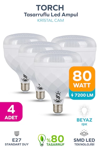 80w Kristal Tasarruflu E27 Beyaz Işık Torch Led Ampul-1-2-4-6-8-10 Adettir 4 Adet
