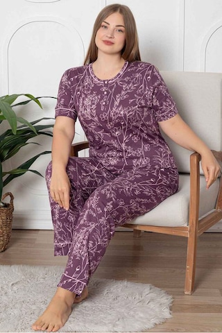 Alimer Kadın Mürdüm Bisiklet Yaka Büyük Beden Pijama Takm 2766b-m Mürdüm