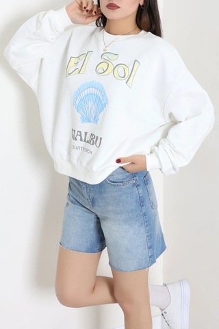 Modi Quzu İki İplik Baskılı Sweatshirt Beyaz - 75369.2002. 2beyaz