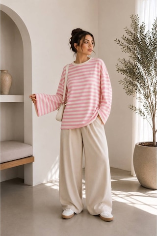 Herkesemoda Çizgili Waffle Kumaş Kadın Body Pembe