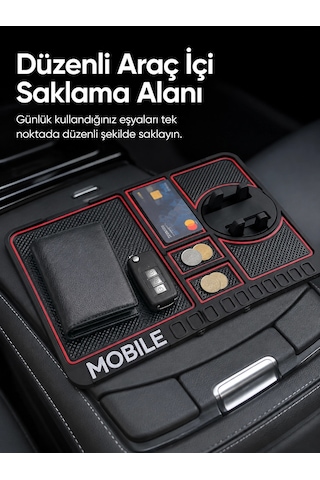 Telefon Standlı Araç İçi Organizer Kaydırmaz Silikon Konsol Düzenleyici Mat