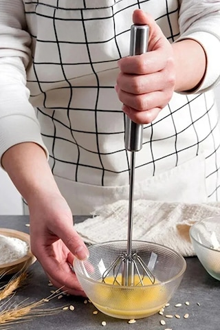 Pratik Paslanmaz Çelik Basmalı Otomatik Çırpıcı Metal Çırpıcı 1 Adet Uzunluk 30cm Renkli