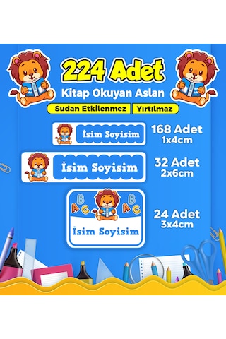 Sevimli Aslan Temalı Okul Kreş Kişiye Özel İsim Etiket Seti - Model 171 Çok Renkli