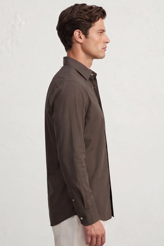 Sabri Özel Erkek Kahve Normal Kesim Regular Fit %100 Pamuk Gabardin Uzun Kollu Klasik Yaka Gömlek