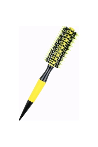 Koodmax Ahşap Saplı Naylon Kıl Saç Şekillendirici Fön Fırçası - Saç Düzleştirici Tarak 4.5cm - Sarı - Siyah