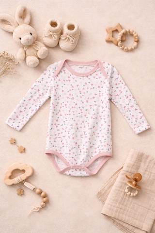 %100 Pamuklu Çıtçıtlı Body Beyaz-kalpli
