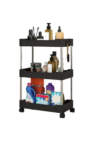 Jms Siyah Üç Katmanlı Depolama Rafı Bağımsız Güçlü Yük Taşıyan Kullanışlı Mutfak Ayaklı C