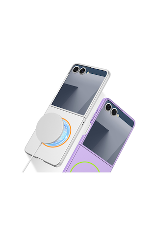 Samsung Galaxy Uyumlu Z Flip 7 Kılıf Wireless Şarj Özellikli Mkst Kıpta M-safe Kapak - Gümüş Gümüş