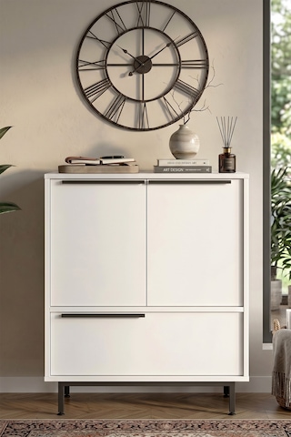 Yurudesign Ocean Ofis Dolabı 3 Kapaklı Metal Ayaklı Beyaz On8b-w Beyaz