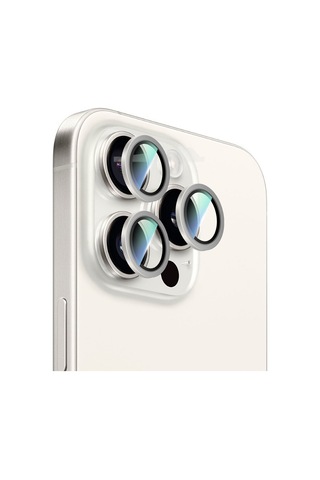 Apple Uyumlu   iPhone 16 Pro Caseworld Alloy Serisi Oleofobik Anti Reflective Kamera Lens Koruyucu Gümüş