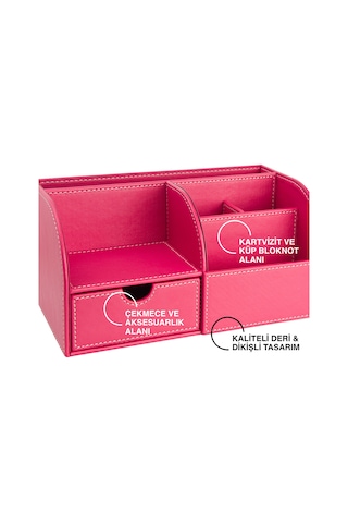 Masaüstü Düzenleyici,kalemlik,kumandalık,küpbloknotluk,tabletlik,kitaplık,6 Gözlü,çekmeceli,desktop Organizer,vegan,24,5 13 12 Fuşya