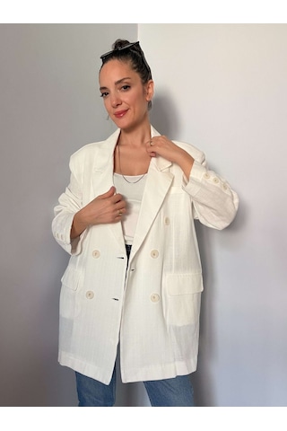 Ekru Oversize Keten Ceket Ekru