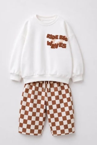 Lucco Erkek Çocuk Sweatshirt Ve Damalı Eşofman Takım Kahverengi