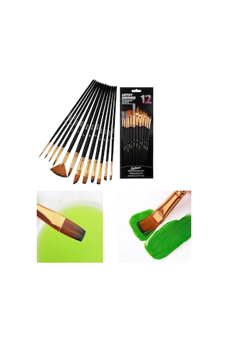 Hannah 12 Parça Resim Akrilik Suluboya Yağlıboya Fırça Seti